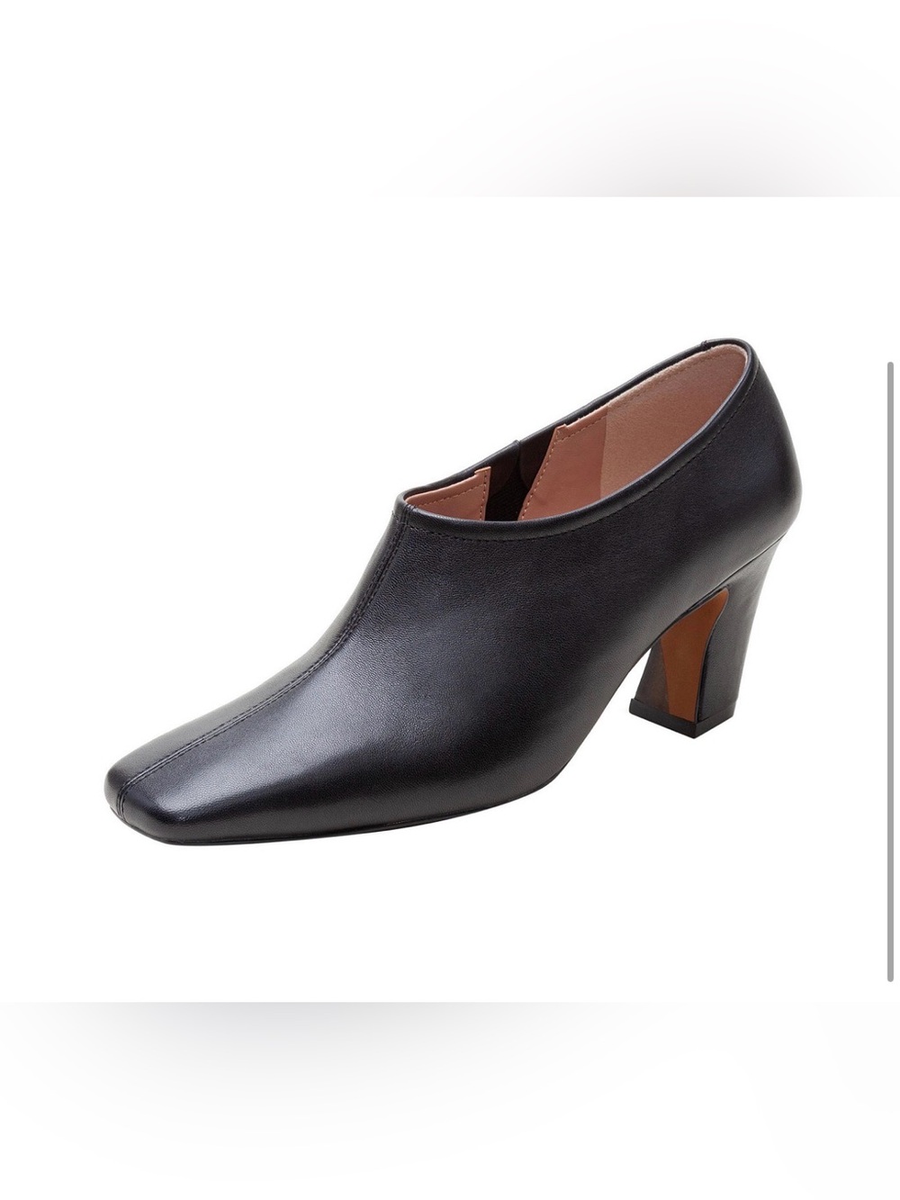 Paolo Black Leather Mid Block Heel Slip-On Pump